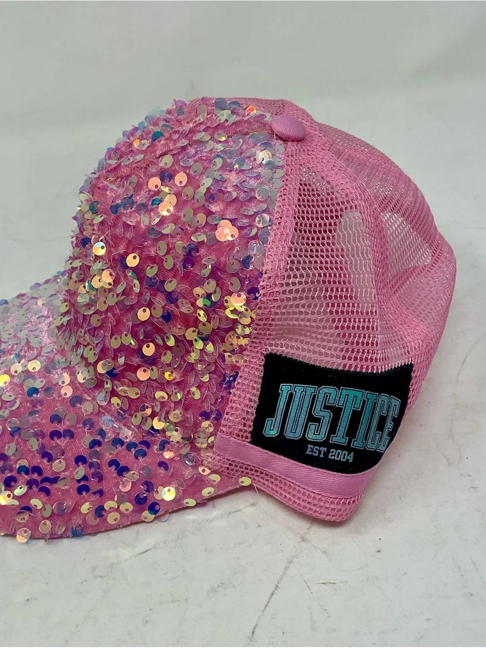 Justice Pink Sequin Mesh Trucker Hat